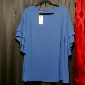 Blue blouse with layered sleeves